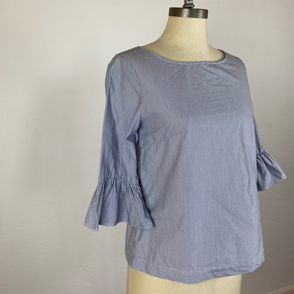 Madewell Stripe 3/4 Sleeve Bell Sleeve Top - Picture 3 of 8